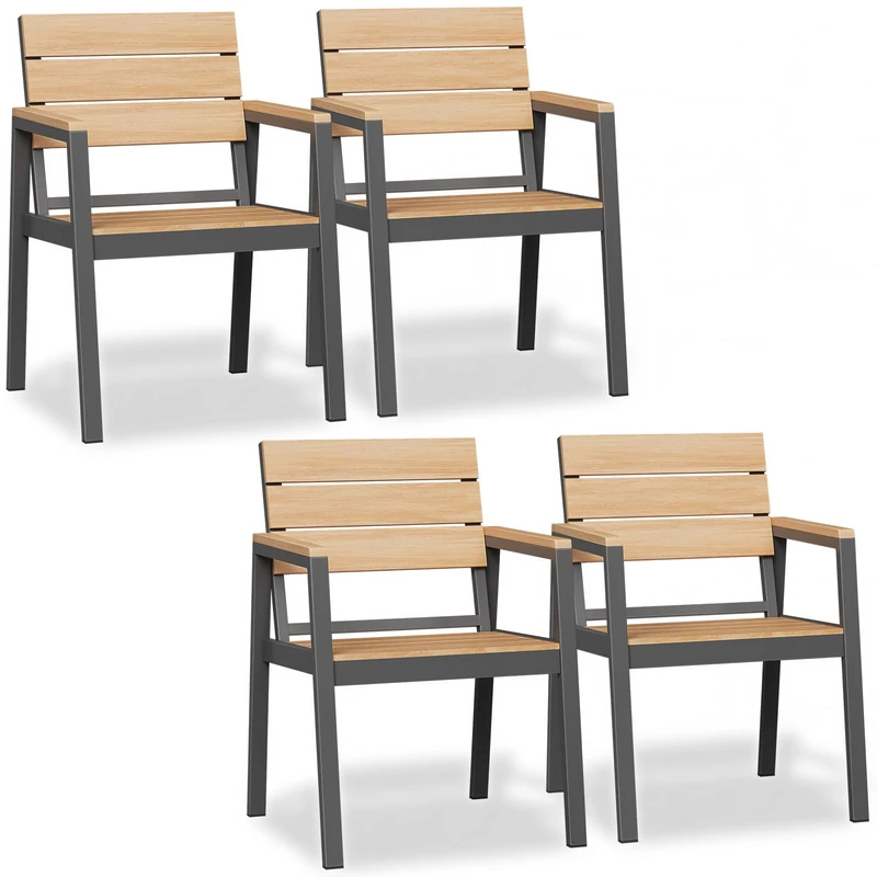 JUMMICO Outdoor Garden Chair in Aluminium Wood Look – Rustproof, Easy to Clean and Rot Proof, Maximum Load 160 kg, for Garden, Yard, Balcony