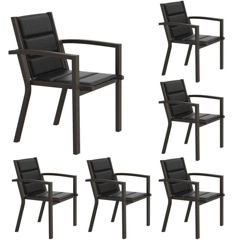 JUMMICO Stackable Garden Chair, Aluminium Frame with Comfort Seat in Textilene, Low Seat Height with Armrests for Balcony and Patio