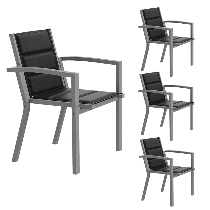 JUMMICO Stackable Garden Chair, Aluminium Frame with Comfort Seat in Textilene, Low Seat Height with Armrests for Balcony and Patio