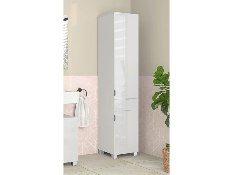 Atlas High Cabinet with 1+ 1 door and 1 drawer in White, 36 x118 x 38cm (D x H x W)