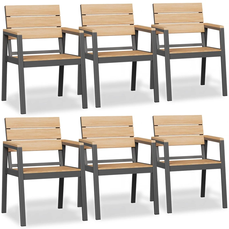 JUMMICO Outdoor Garden Chair in Aluminium Wood Look – Rustproof, Easy to Clean and Rot Proof, Maximum Load 160 kg, for Garden, Yard, Balcony