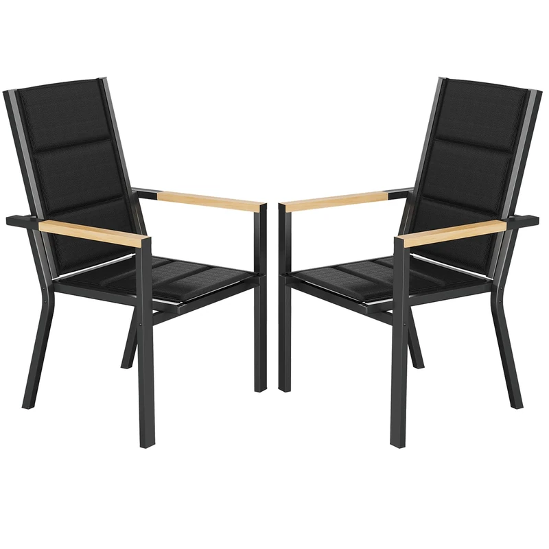 JUMMICO Stackable Garden Chair, Full Aluminium Frame with Comfort Seat, Sturdy Design & Wood-Look Armrests for Patio, Garden and Pool Area