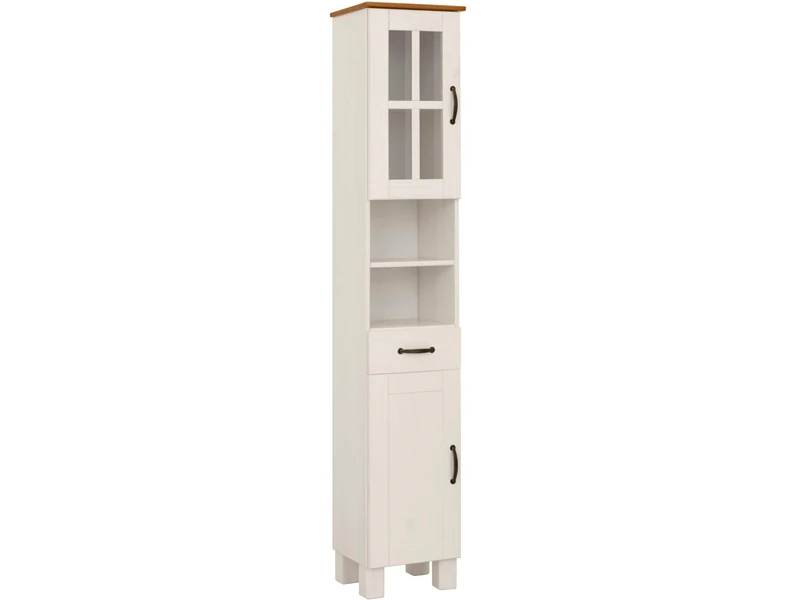 Alby High cabinet with 1 glass door and 1 window door in white