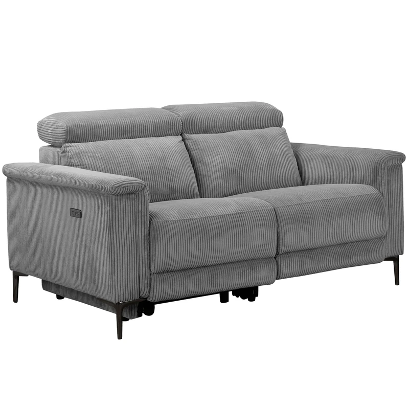 Lund - 2 Seater Sofa with 1 Electrical Recliner Grey Corduroy, 160 x 100 x 97cm (W x D x H) - Image 1