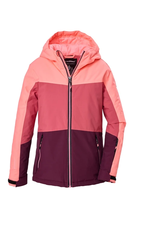 killtec KSW 198 GRLS SKI JCKT, Girls' Functional Jacket with Hood and Snow Guard, Light Pink, 116, 44796-000