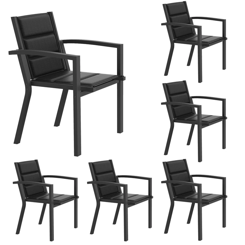 JUMMICO Stackable Garden Chair, Aluminium Frame with Comfort Seat in Textilene, Low Seat Height with Armrests for Balcony and Patio