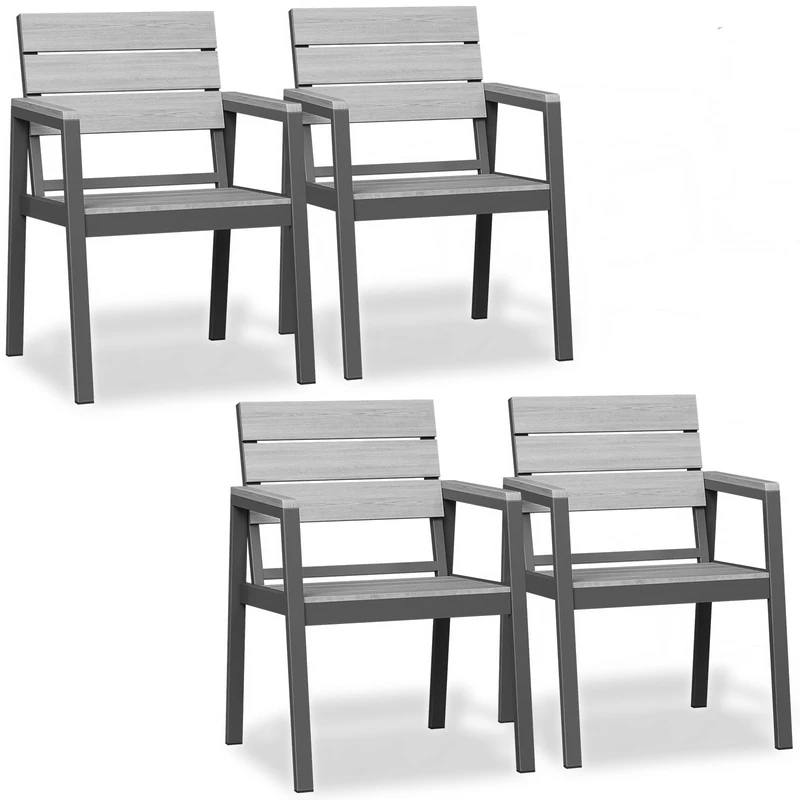 JUMMICO Outdoor Garden Chair in Aluminium Wood Look – Rustproof, Easy to Clean and Rot Proof, Maximum Load 160 kg, for Garden, Yard, Balcony