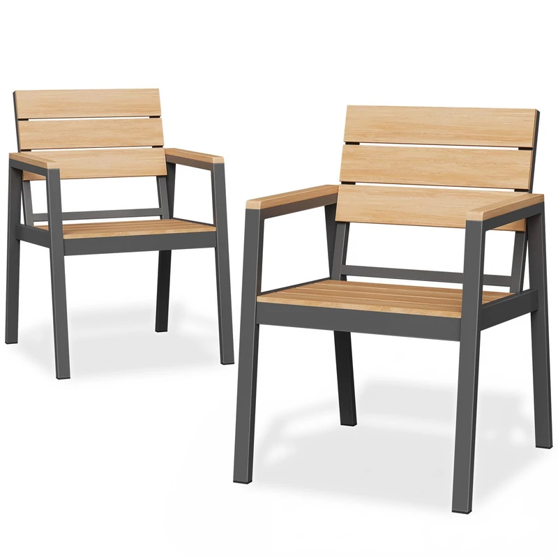 JUMMICO Outdoor Garden Chair in Aluminium Wood Look – Rustproof, Easy to Clean and Rot Proof, Maximum Load 160 kg, for Garden, Yard, Balcony
