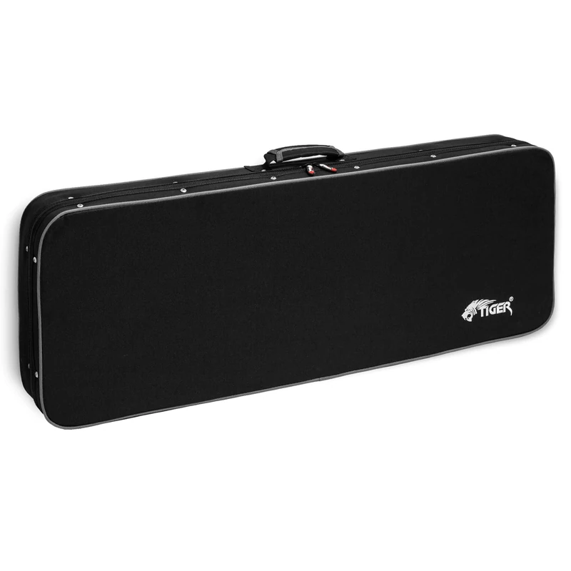 Tiger Full Size Electric Guitar Rigid-Foam Case, 39 Inch Moulded-Foam with Easy-Carry Handle, Twin Storage, Weather-Resistant Oxford 600D Exterior & 22mm Thick Internal Plush Padding - Black