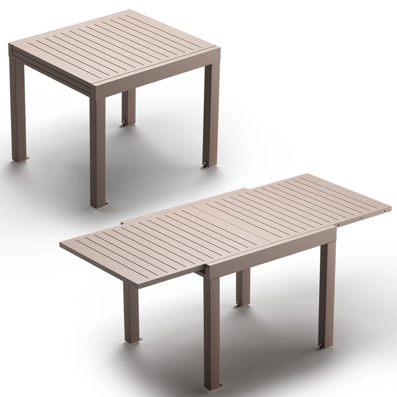 JUMMICO Extending Garden Table in Aluminium, Weatherproof & Scratch-Resistant Table with Safety Extension, Lightweight Dining Table for Balcony, Patio and Garden