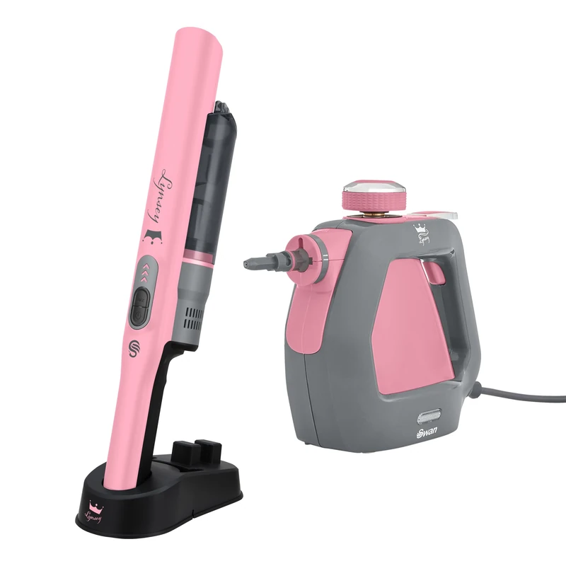 Swan x Lynsey Queen of Clean Handheld Cordless Vacuum & Lightweight Steam Cleaner with Extra-Long 5m Cable, Pink, SC15829QOC & SC17350QOCN