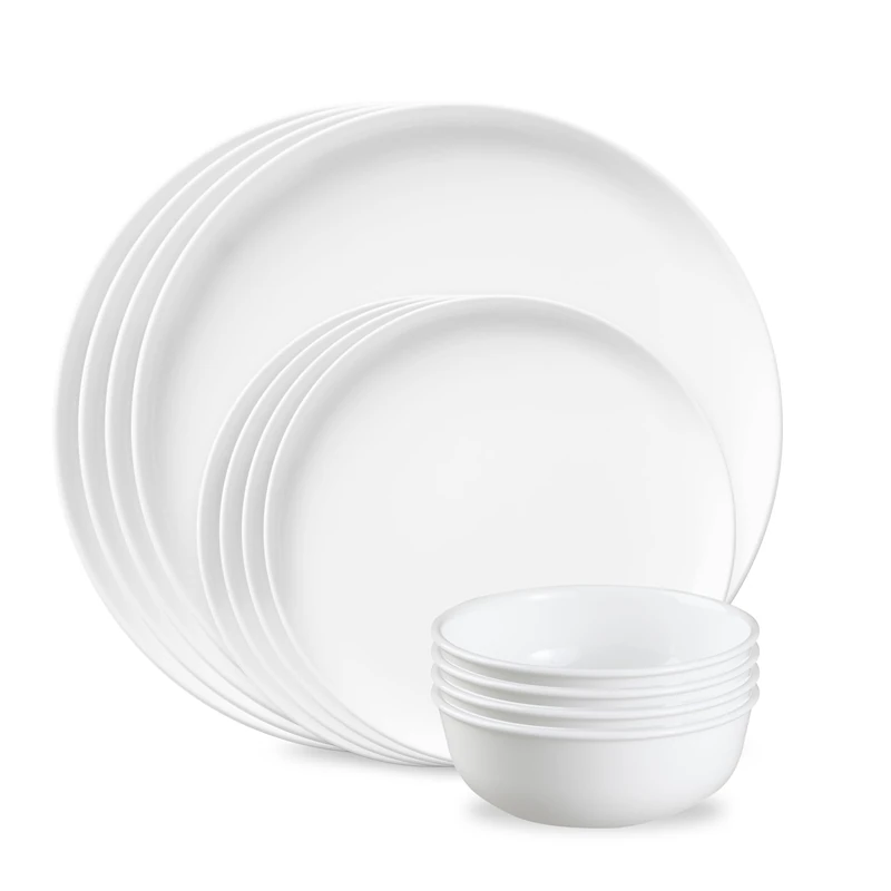 Corelle Modern Rounds 12 Piece Dinnerware Set, Service for 4, Triple Layer Chip & Crack Resistant Glass Plate and Bowl Sets