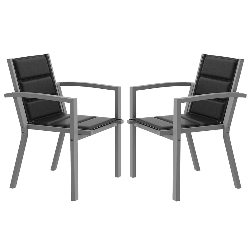 JUMMICO Stackable Garden Chair, Aluminium Frame with Comfort Seat in Textilene, Low Seat Height with Armrests for Balcony and Patio