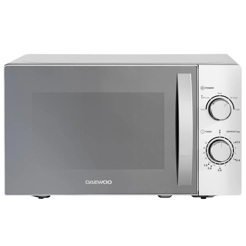 Daewoo Manual Microwave, 800W, 20L Capacity, Silver, 25.8H x 43.9W x 35.7D cm, 5 Power Levels, Kitchen Countertop, Extended 3-Year Warranty
