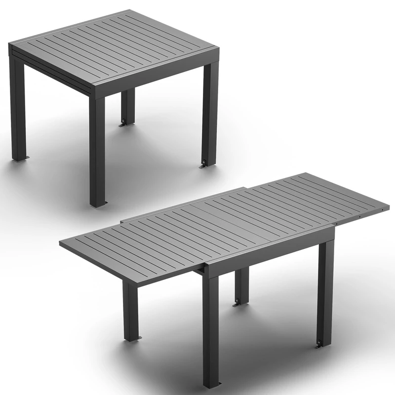 JUMMICO Extending Garden Table in Aluminium, Weatherproof & Scratch-Resistant Table with Safety Extension, Lightweight Dining Table for Balcony, Patio and Garden