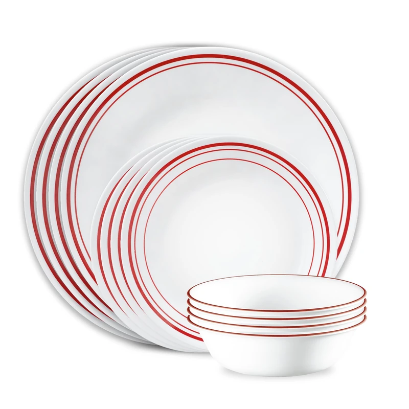 Corelle Logan 12 Piece Dinnerware Set, Service for 4, Triple Layer Chip & Crack Resistant Glass Plate and Bowl Sets