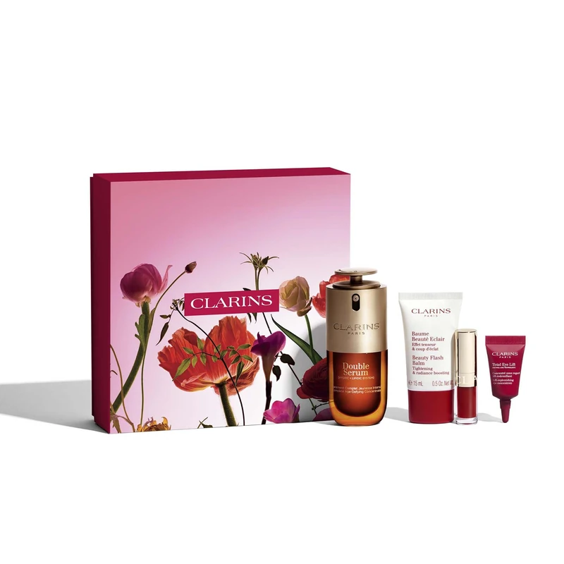 Clarins Icons | Mothers Day Gift Set | Contains Double Serum 30ml | Visibly Replenished Skin and Plumper Lips | Worth £95
