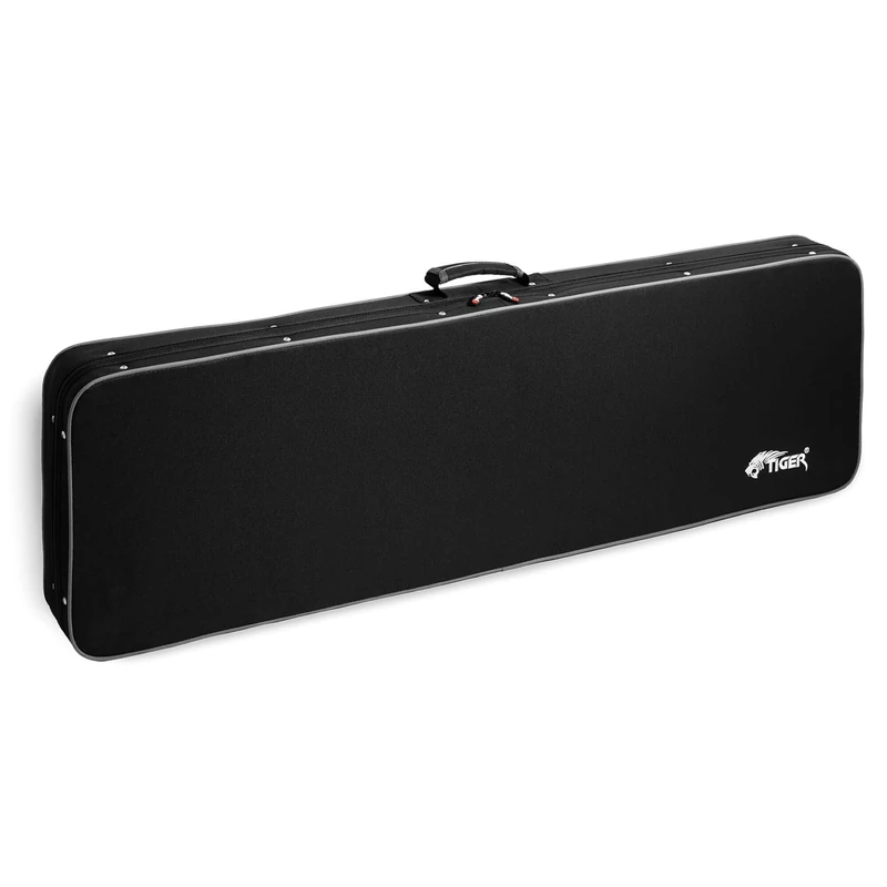 Tiger Full Size Bass Guitar Rigid-Foam Case, 47 Inch Moulded-Foam with Easy-Carry Handle, Twin Storage, Weather-Resistant Oxford 600D Exterior & 20mm Thick Internal Plush Padding - Black