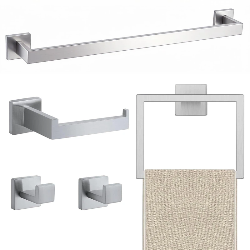JOPOFI 5 Piece Towel Bar Set - 23.6 Inch Bath Towel Holder - Brushed Nickel