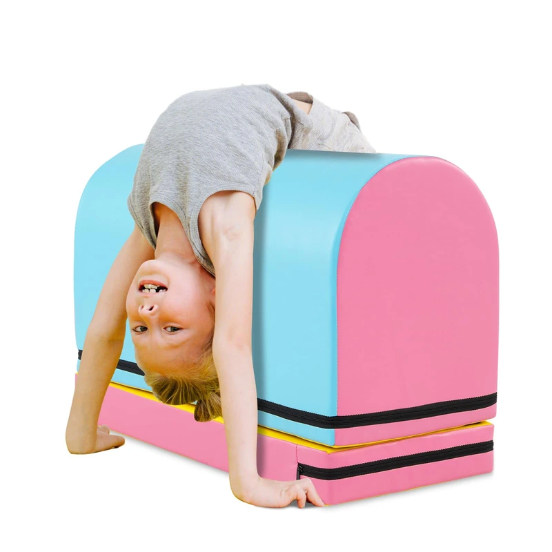 FANTASK 2-in-1 Soft Building Blocks with Gym Mat, 2-Piece Foam Set for Children from 3 Years, Gym Aid & Jumping Mat for Home, Gym or School (Pink)