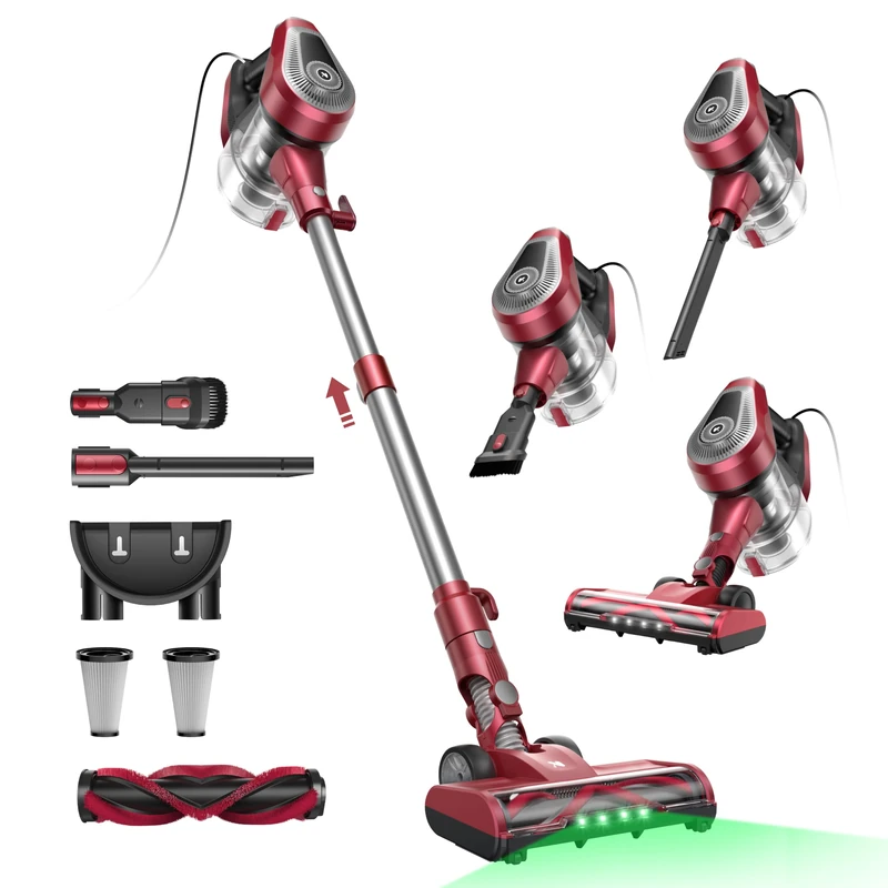 Vexilar C8 Corded Vacuum Cleaner, Powerful 600W 60KPa, 6-in-1 Stick Vacuum Cleaner with Green LED, 7M Cord, 1.5L Dustbin Self-Standing Vacuum, Lightweight Handheld Vacuum for Hardwood,Pet Hair, Carpet
