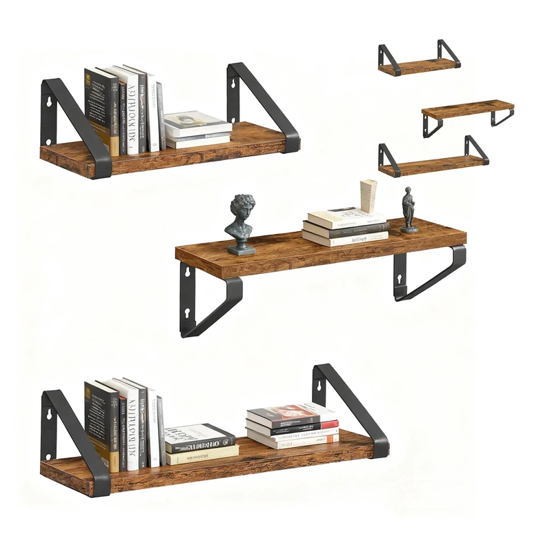 Relaxdays Wall Shelf Set, 3 Sizes (30, 35, 40 cm), Wood-Look & Metal, for Books & Décor, Color Choice