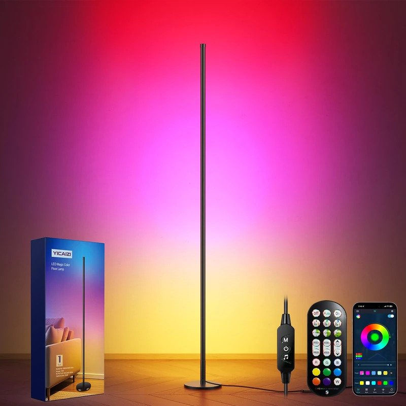 YICAIZI Corner Floor Lamp, Smart RGB Corner Light, 160cm, Dimmable Colour Changing Standing Lamp with APP and Remote Control, Music Sync, DIY Mode & Timing (1)