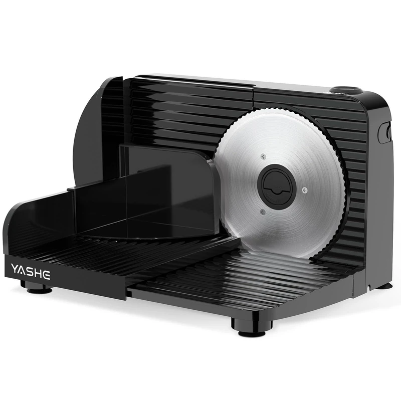 YASHE Foldable Electric Food Slicer, 180W Meat Slicer with Adjustable Thickness 0–15 mm, 17 cm Stainless Steel Blade, Compact & Easy to Store for Meat, Cheese, Bread & Vegetables, Black