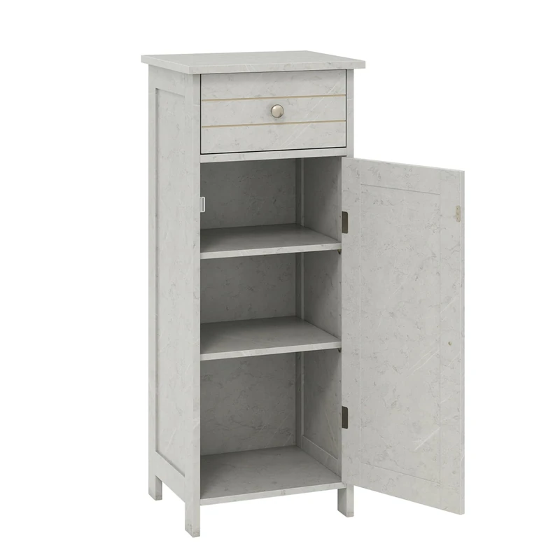 CASART Bathroom Storage Cabinet, Single Door Floor Standing Cupboard with Drawer & Adjustable Shelf, Wooden Display Sideboard Unit for Living Room Toilet Bedroom (Cement Grey)