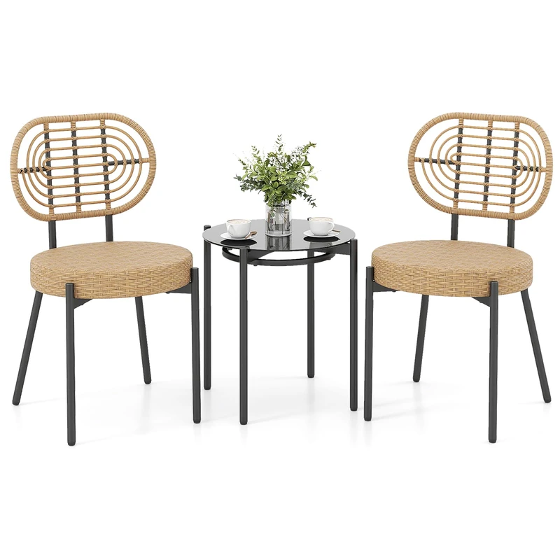 FANTASK Garden Furniture Set, 3-Piece Rattan Balcony Set Including 2 Chairs and 1 Table, Patio Furniture Space-Saving for 2 People, Garden Set for Garden, Patio