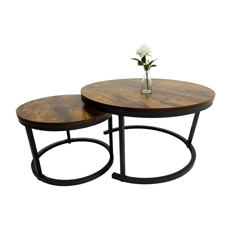 Relaxdays Nesting Tables Set of 2, Industrial Design, Wood Effect & Metal, Brown/Black, Ø 50 & 70 cm, 45 x 70 x 70 cm - Image 1