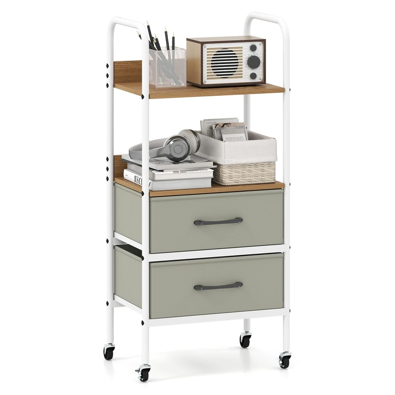FANTASK Drawer Trolley, Rolling Container, 3-Tier Trolley with 2 Fabric Drawers, Shelf & 4 Wheels, Metal Frame for Home & Office, 30 x 43.5 x 96 cm - Image 1