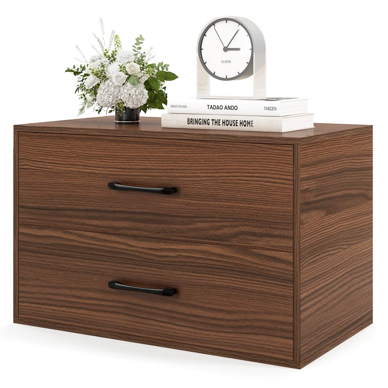 CASART Chest of Drawers, 2-Drawer Chest Cabinet Stackable Dresser Drawers with Metal Handles, Wooden Storage Cabinet Bedside Drawers for Bedroom Living Room Closet Office (Walnut)