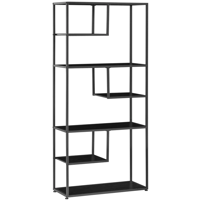 HOMCOM 6 Tier Bookcase, Industrial Display Shelf, Standing Storage Shelf, 34x83x180cm for Study, Office, Living Room, Bedroom, Black