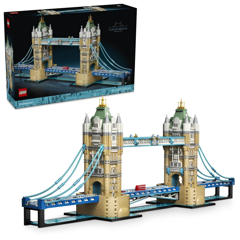 LEGO Architecture Tower Bridge - DIY Miniature Model Kit for Adults - 3D Shelf Decor Set w/Raising Bridge, River Thames Base & London Bus - Collectible Gift Idea - 21067