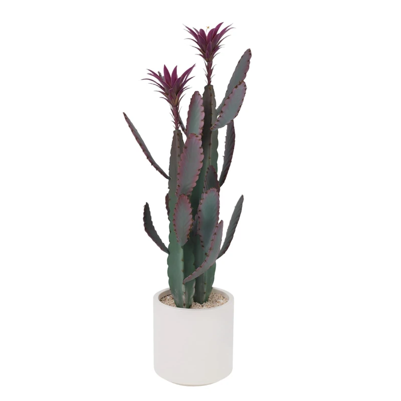 GarveeHome Artificial Cactus in Pot 96 x 22 cm, Artificial Plant Cactus with Stone and Purple Flower, Decorative Desert Cacti, Plastic Succulents Plants for Office, Living Room, Home Decoration - Image 1
