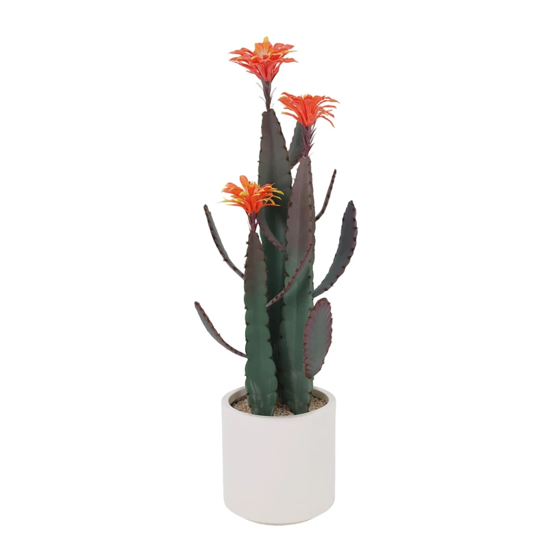 GarveeHome Artificial Cactus in Pot 118 x 22 cm, Artificial Plant Cactus with Stone and Red Flower, Decorative Desert Cacti, Plastic Succulents Plants for Office, Living Room, Home Decoration