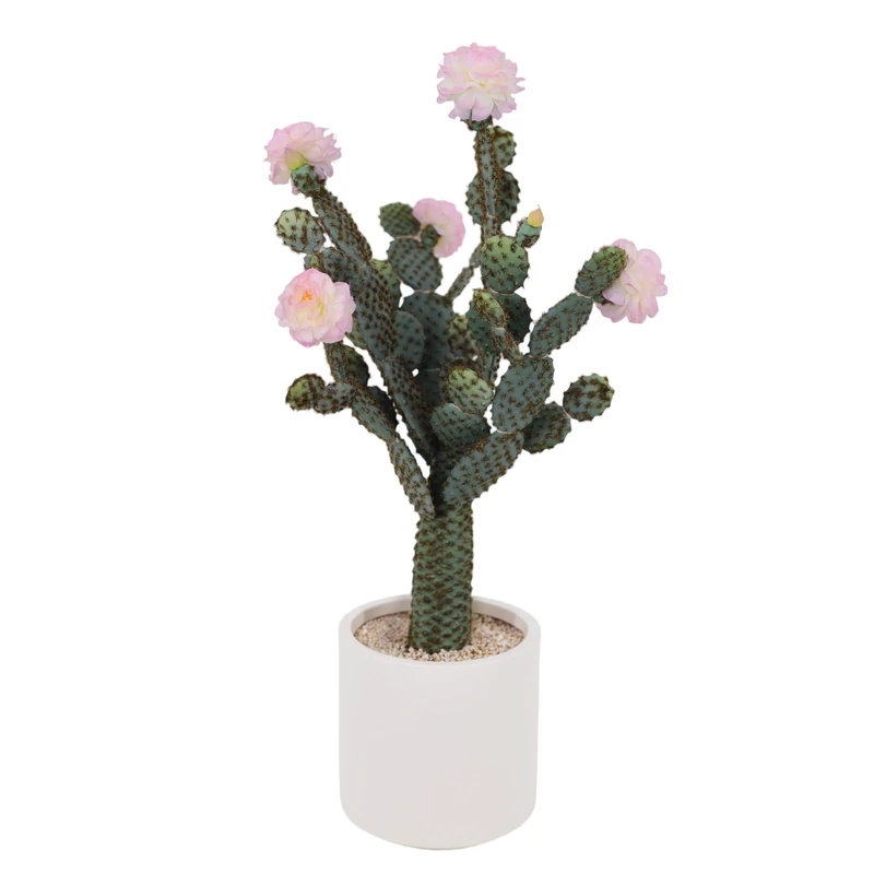 GarveeHome Artificial Cactus in Pot 82 x 22 cm, Artificial Plant Cactus with Stone and Pink Flower, Decorative Desert Cacti, Plastic Succulents Plants for Office, Living Room, Home Decoration - Image 1