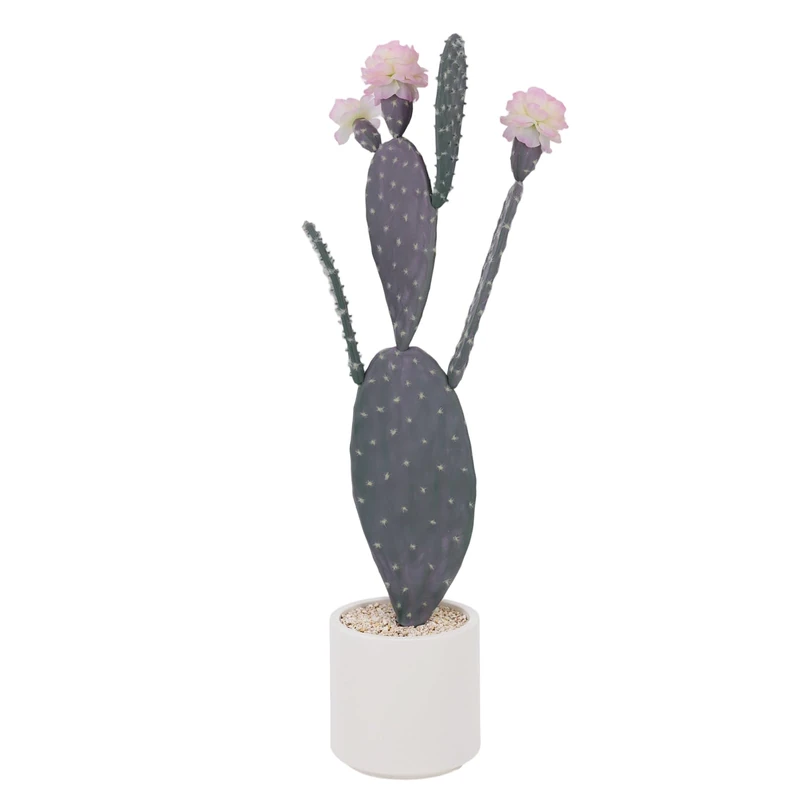 Artificial Cactus in Pot 86 x 18 cm, Artificial Plant Cactus with Stone and Pink Flower & Fruits, Decorative Desert Cacti, Plastic Succulents Plants for Office, Living Room, Home Decoration - Image 1