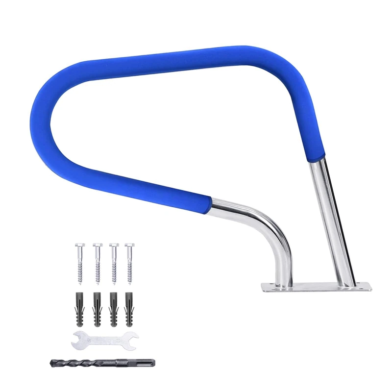 Garvee 304 Stainless Steel Inground Pool Railing - Corrosion Resistant - Capacity 175kg - Blue Non-Slip Cover - Accessories Included