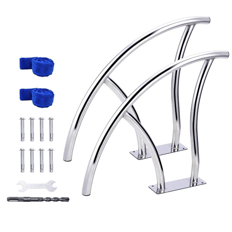 Garvee 304 Stainless Steel Inground Pool Railing - Corrosion Resistant - Capacity 175kg - Blue Non-Slip Cover - 2 Pieces - Image 1