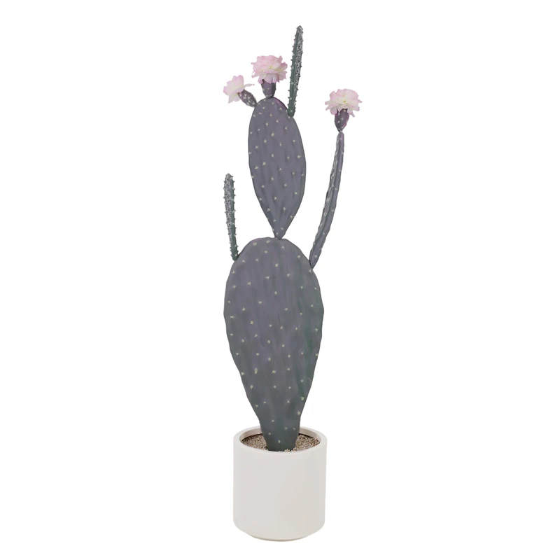 Artificial Cactus in Pot 118 x 22 cm, Artificial Plant Cactus with Stone and Pink Flower & Fruits, Decorative Desert Cacti, Plastic Succulents Plants for Office, Living Room, Home Decoration - Image 1