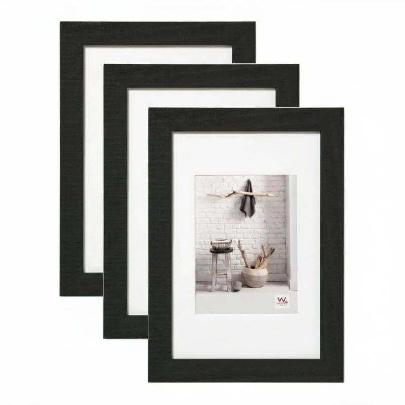 walther design Home Wooden Picture Frame, Black, 13 x 18 cm, Pack of 3, HO318B3