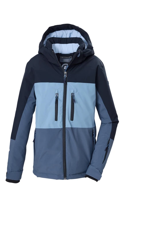 killtec KOW 174 BYS JCKT 44857-000 Boys' Functional Ski Jacket with Removable Hood, Straps and Snow Guard, Black/Blue, 164
