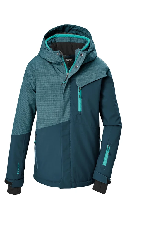 killtec KSW 211 BYS 44864-000 Boys' Ski Jacket with Hood and Snow Guard Blue Green 140