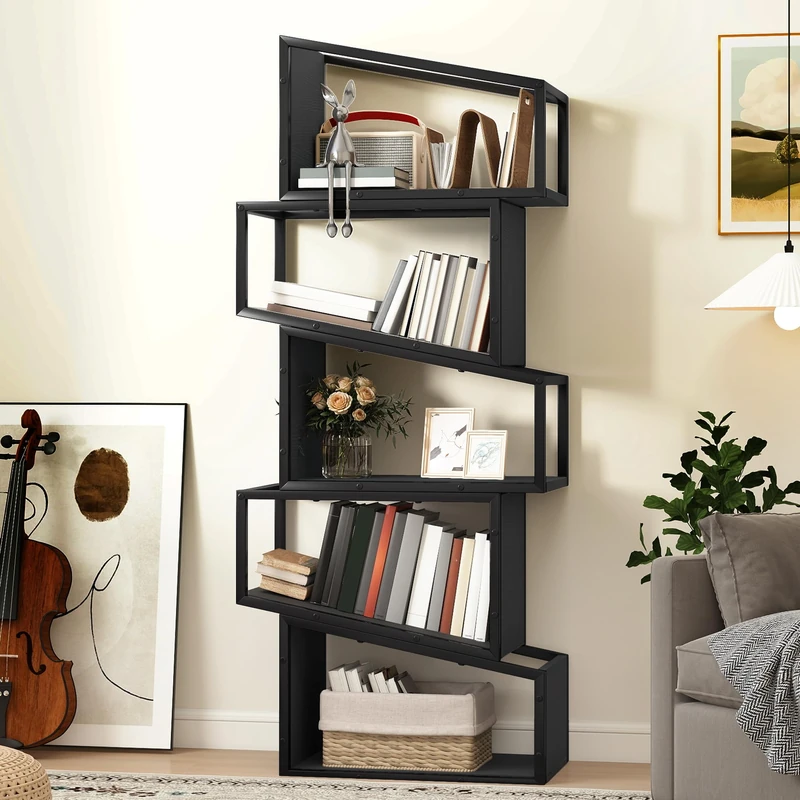 DWVO 5 Tier Bookcase, Bookshelf Metal Shelving Unit, 150 Tall Display Shelf Storage Rack Open Shelves for Living Room Bedroom Home Office