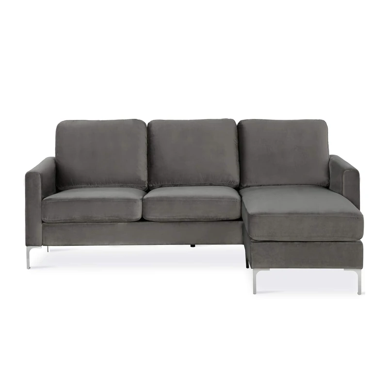 Novogratz Chapman Sectional Sofa Velvet Grey, 204 x 149 x 88cm (W x D x H)