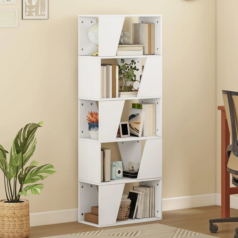 DWVO Bookcase, 5-Tier Bookshelf Display Shelf, Wooden Cube Storage Unit, Freestanding book case for Living Room Bedroom Home Office Rustic White