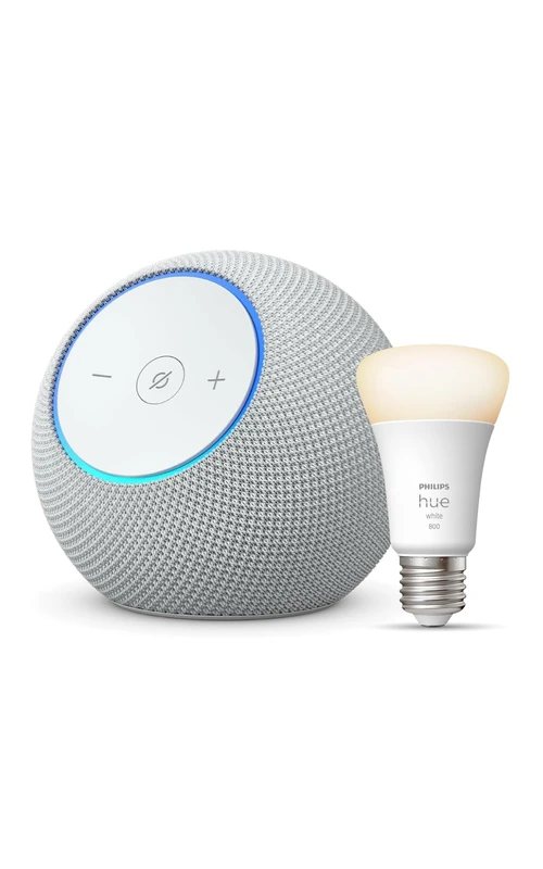 Amazon Echo Dot Max (newest gen) | Glacier White + Philips Hue White Smart Light Bulb LED (E27), Works with Alexa - Smart Home Starter Kit, with Alexa+ Early Access