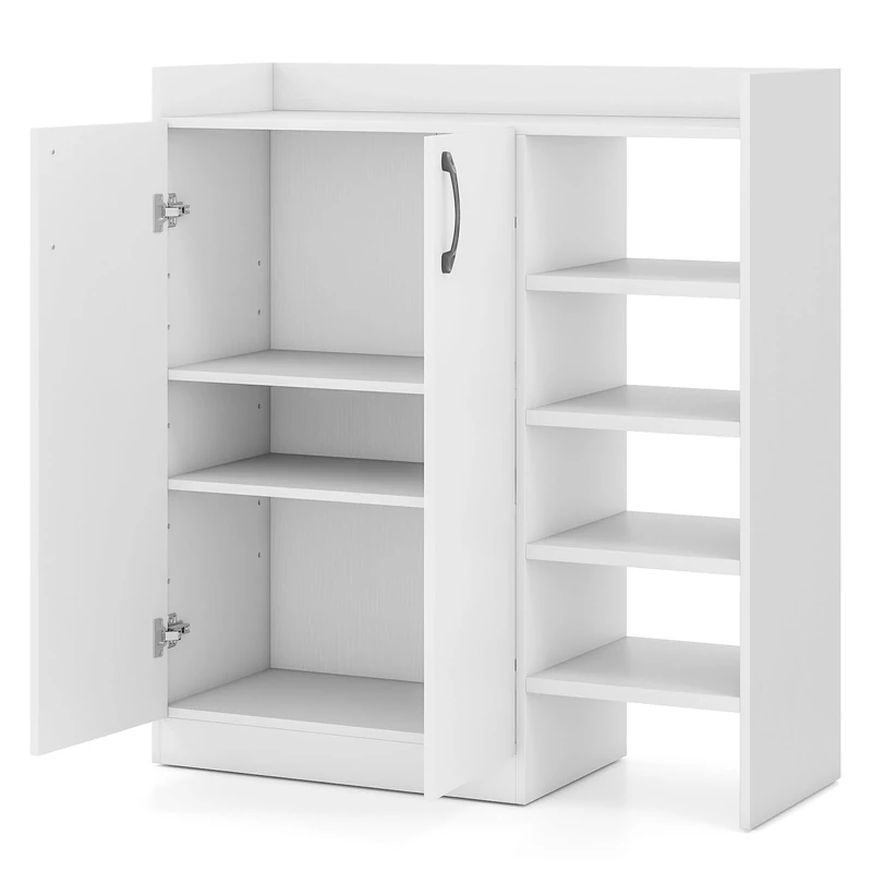 CASART Shoe Storage Cabinet, Modern Shoe Rack Storage Organiser with 2 Doors & Adjustable Shelves, Wooden Footwear Stand Rack for Hallway Living Room (7-Position Adjustable Shelves, White)